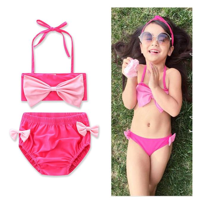 Big Bow Baby Swimsuit Samgami Baby Two-piece Bikini Infant Toddler Girls' Bathing Single Fuchsia Color Sling Swimwear